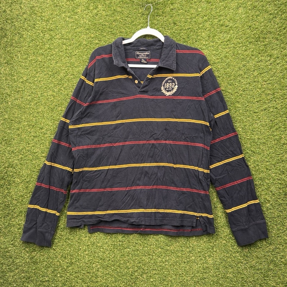 Abercrombie & Fitch Rugby Polo Shirt Mens XL Striped ANF 9 Patch Pullover y2k